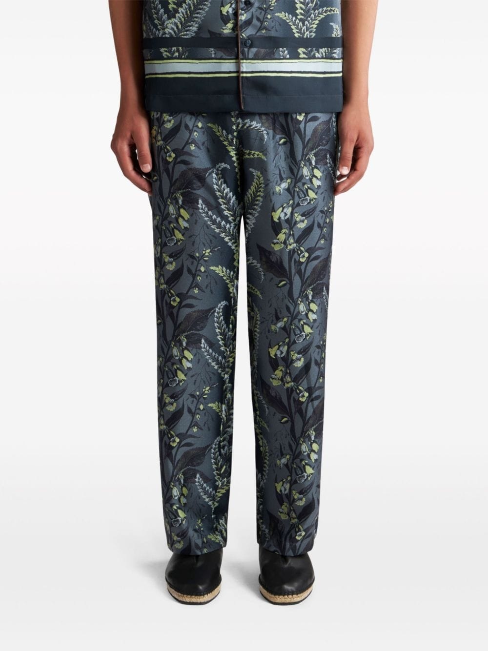 Foliage-print silk trousers - 3
