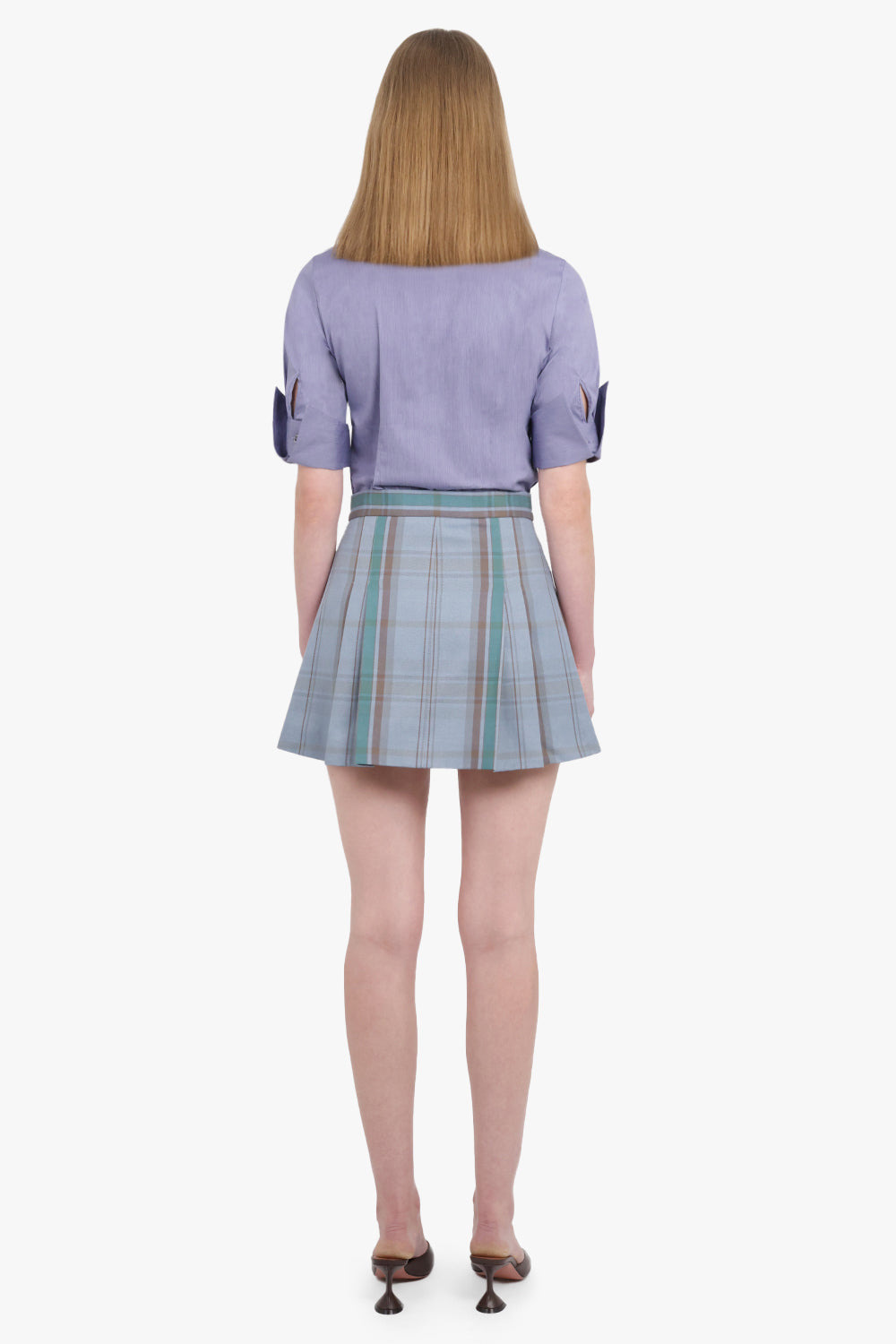 TARTAN WRAP CUT OFF SKIRT | BLUE/GREEN/ORANGE - 5