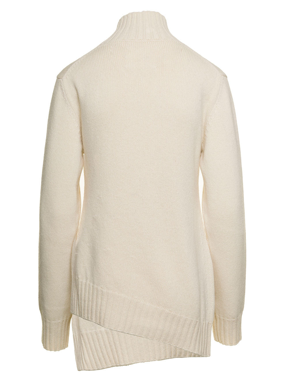 Jil Sander Women White Mock Neck Jumper With Asymmetric Hem In Wool Woman - 2