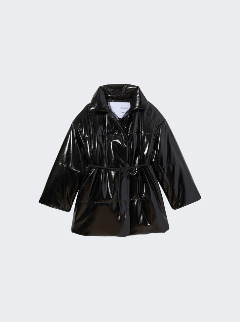Lacquered Canvas Cropped Puffer Coat Black - 1