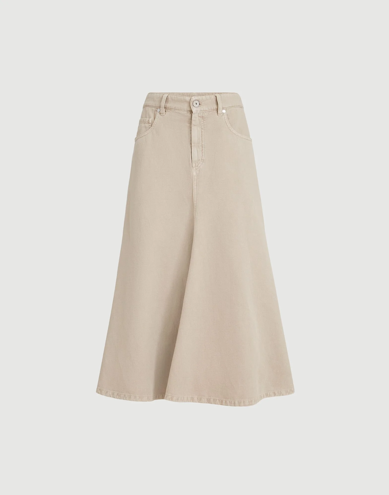Garment-dyed five-pocket flared skirt in cotton and linen cover with monili - 1