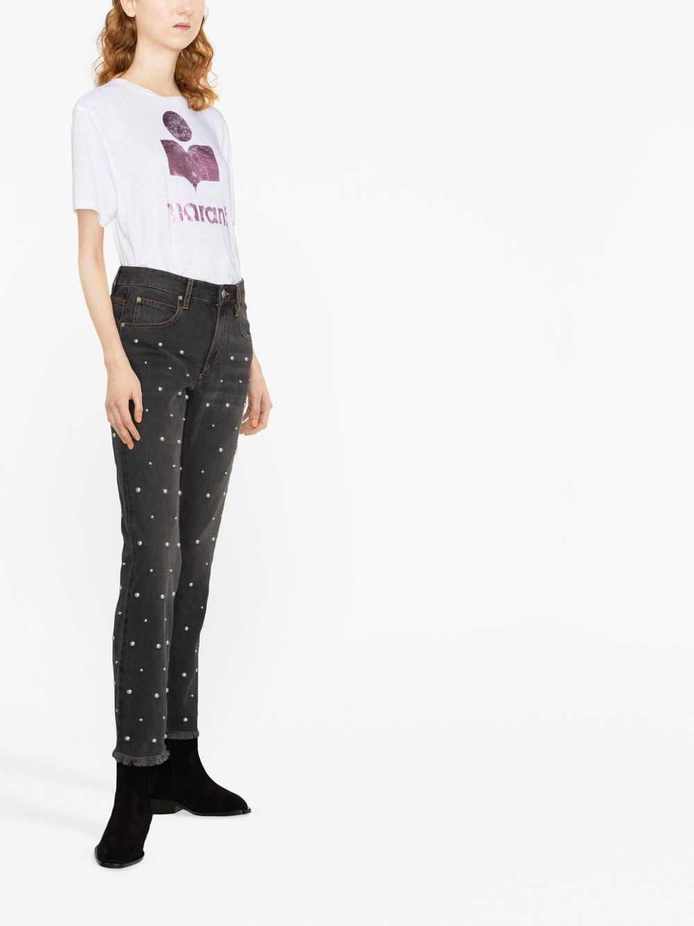 bead-embellished straight jeans - 3