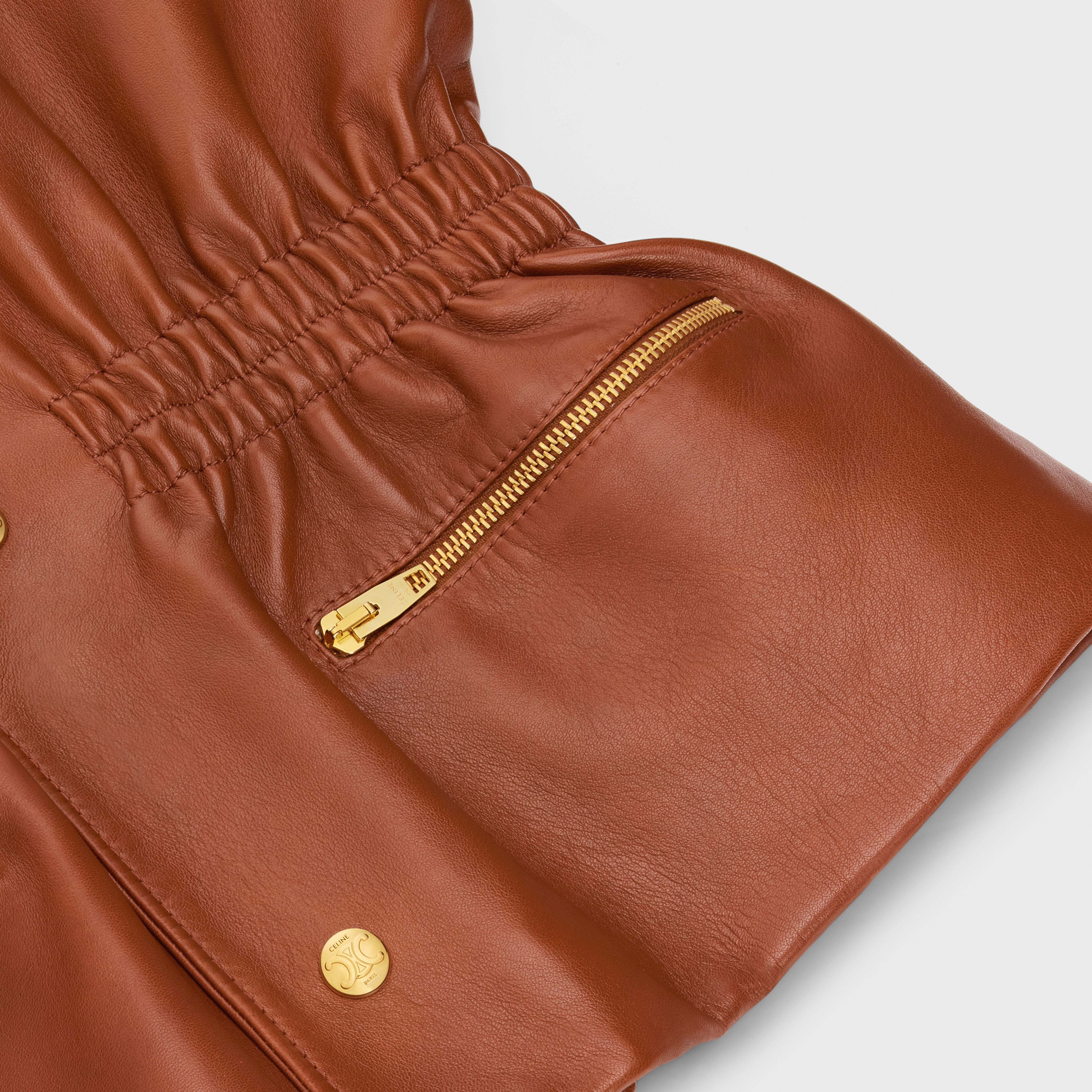 Smocked belted jacket in soft Lambskin - 4