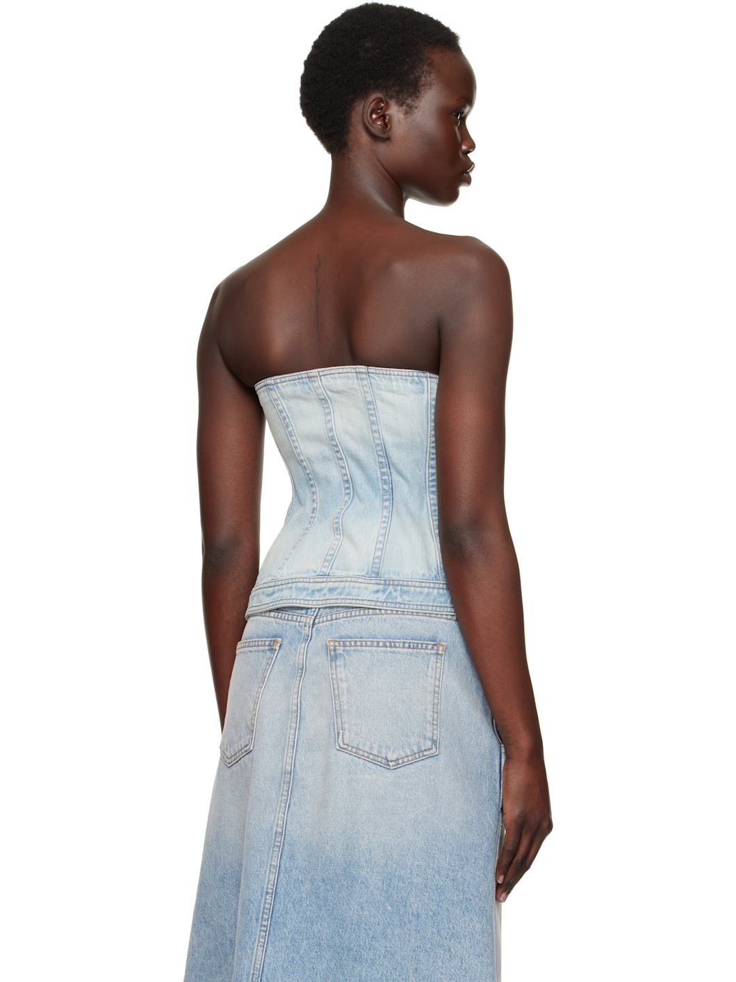 Blue Buttoned Denim Corset Top - 3