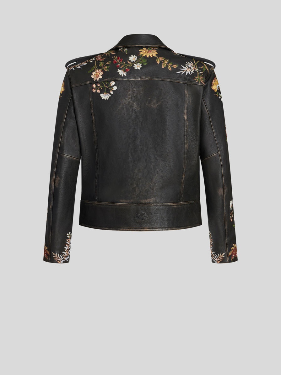 LEATHER BIKER JACKET WITH EMBROIDERY - 6
