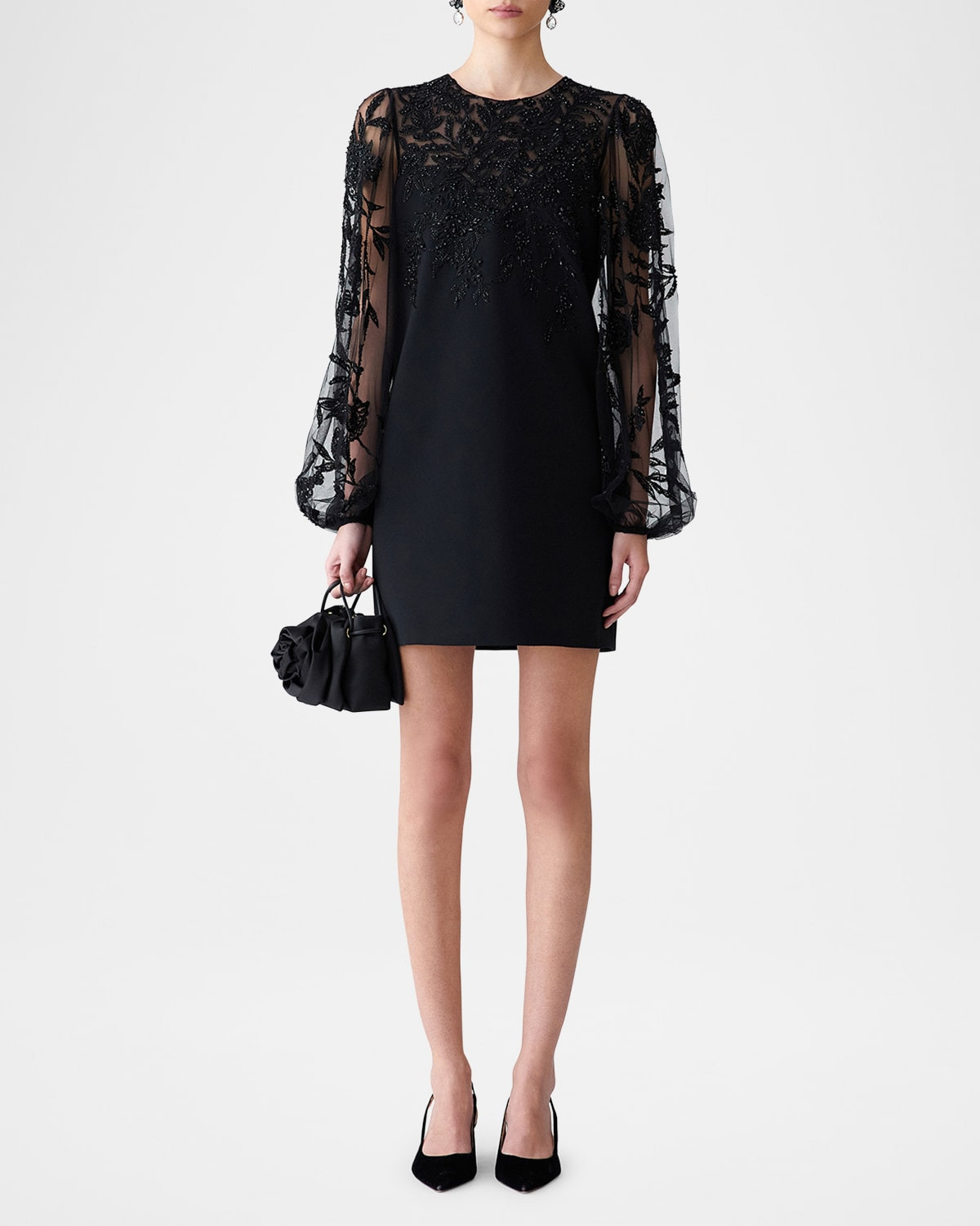 Embroidered Puff-Sleeve Mini Dress - 2