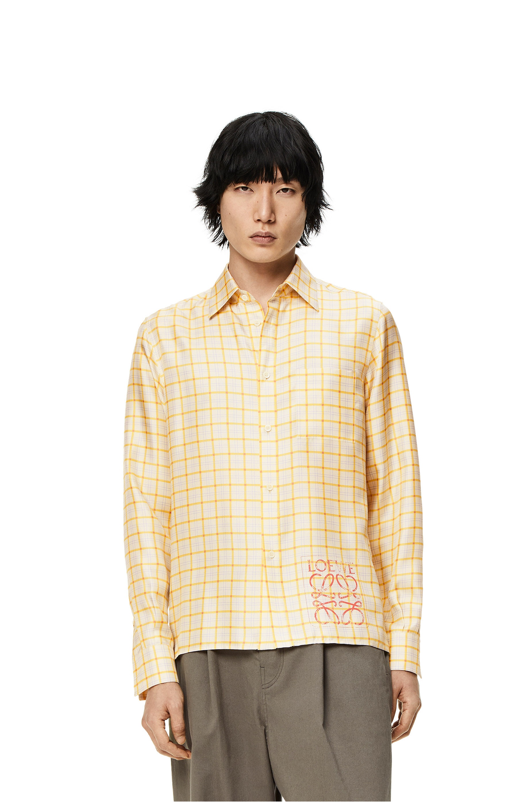 Anagram stamp check shirt in silk and cotton - 3