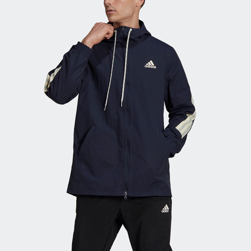 adidas adidas M 3s Tape Jkt Colorblock Casual Sports Hooded Jacket Navy Blue GM3835 outlook