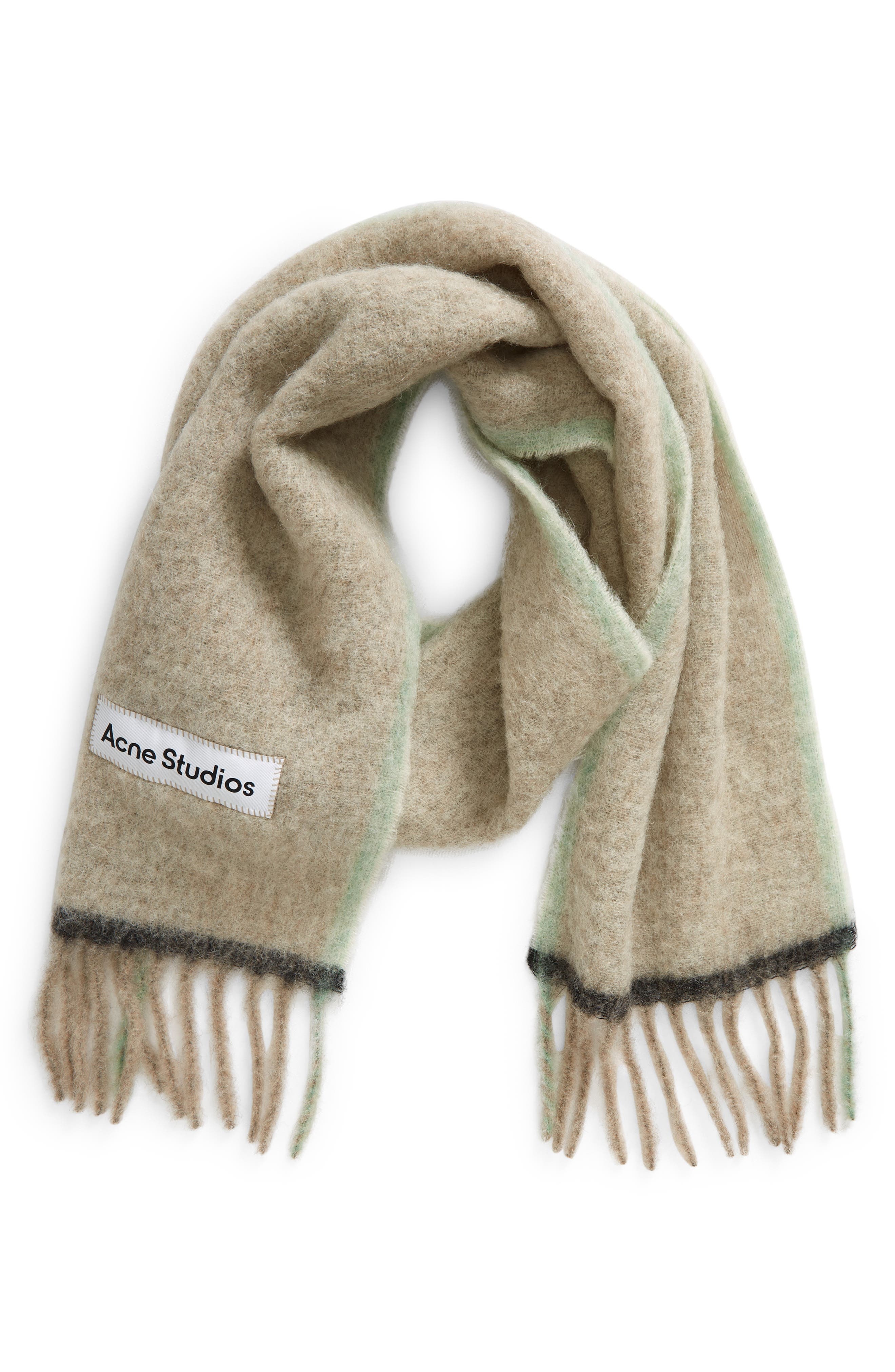Acne Studios Alpaca, Wool & Mohair Blend Fringe Scarf in Beige/Grey at Nordstrom - 1