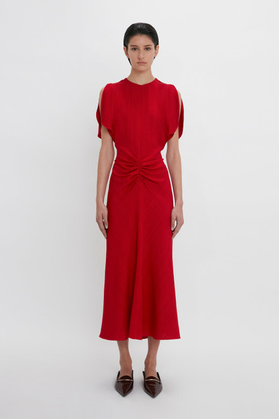 Victoria Beckham Exclusive Gathered V-Neck Midi Dress In Carmine outlook