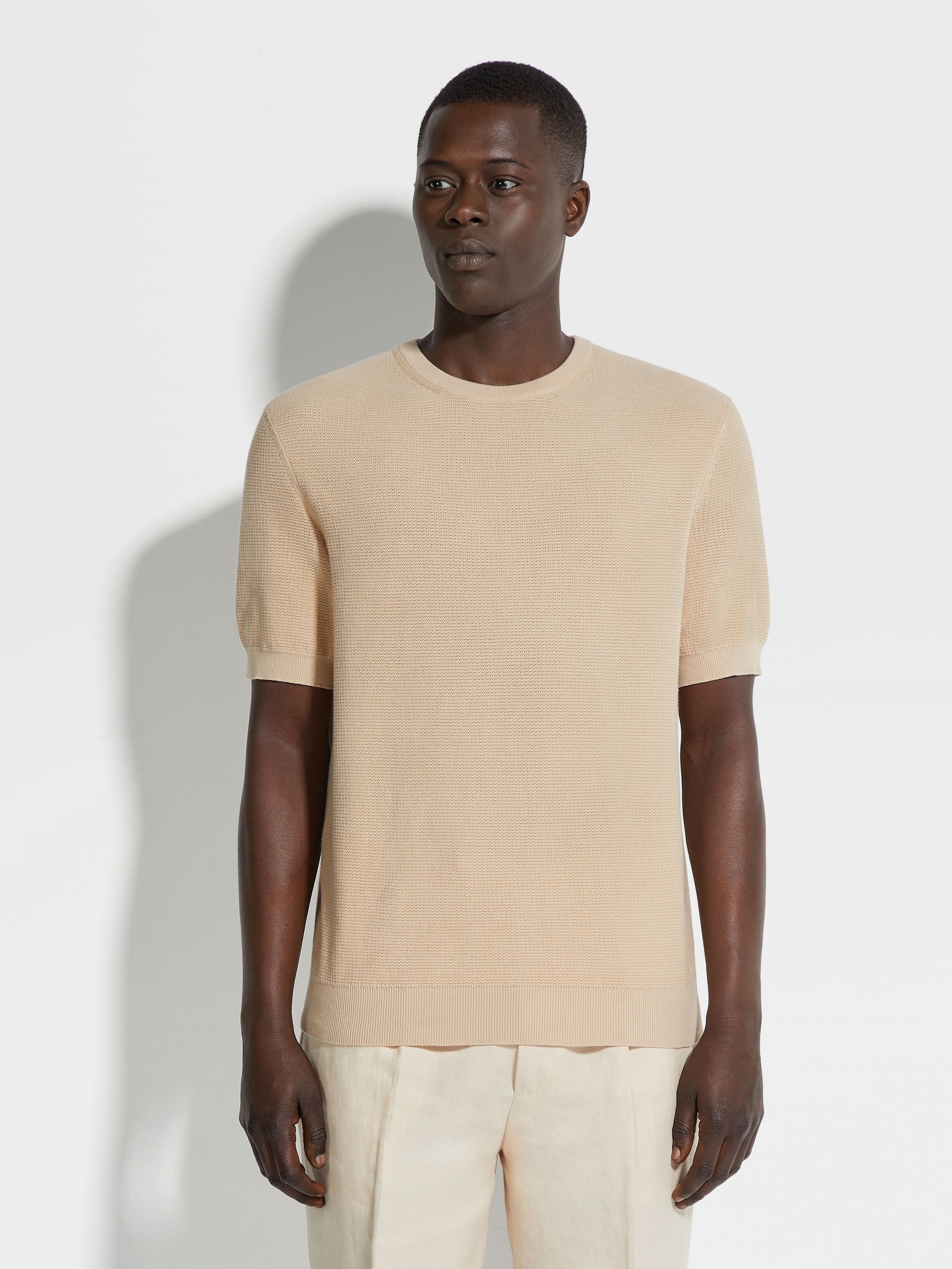 LIGHT BEIGE PREMIUM COTTON CREWNECK - 4