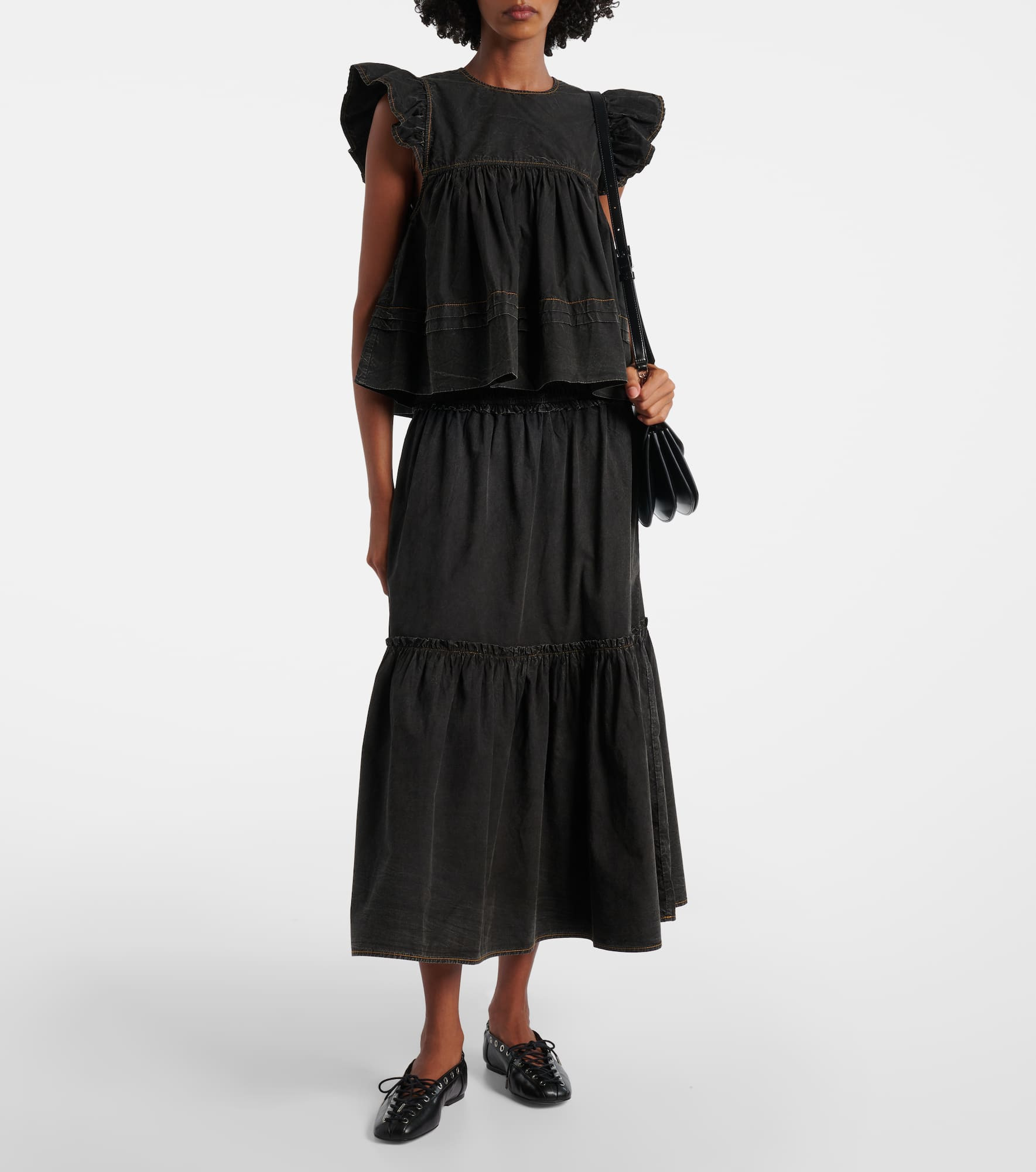Smocked tiered cotton maxi skirt - 2