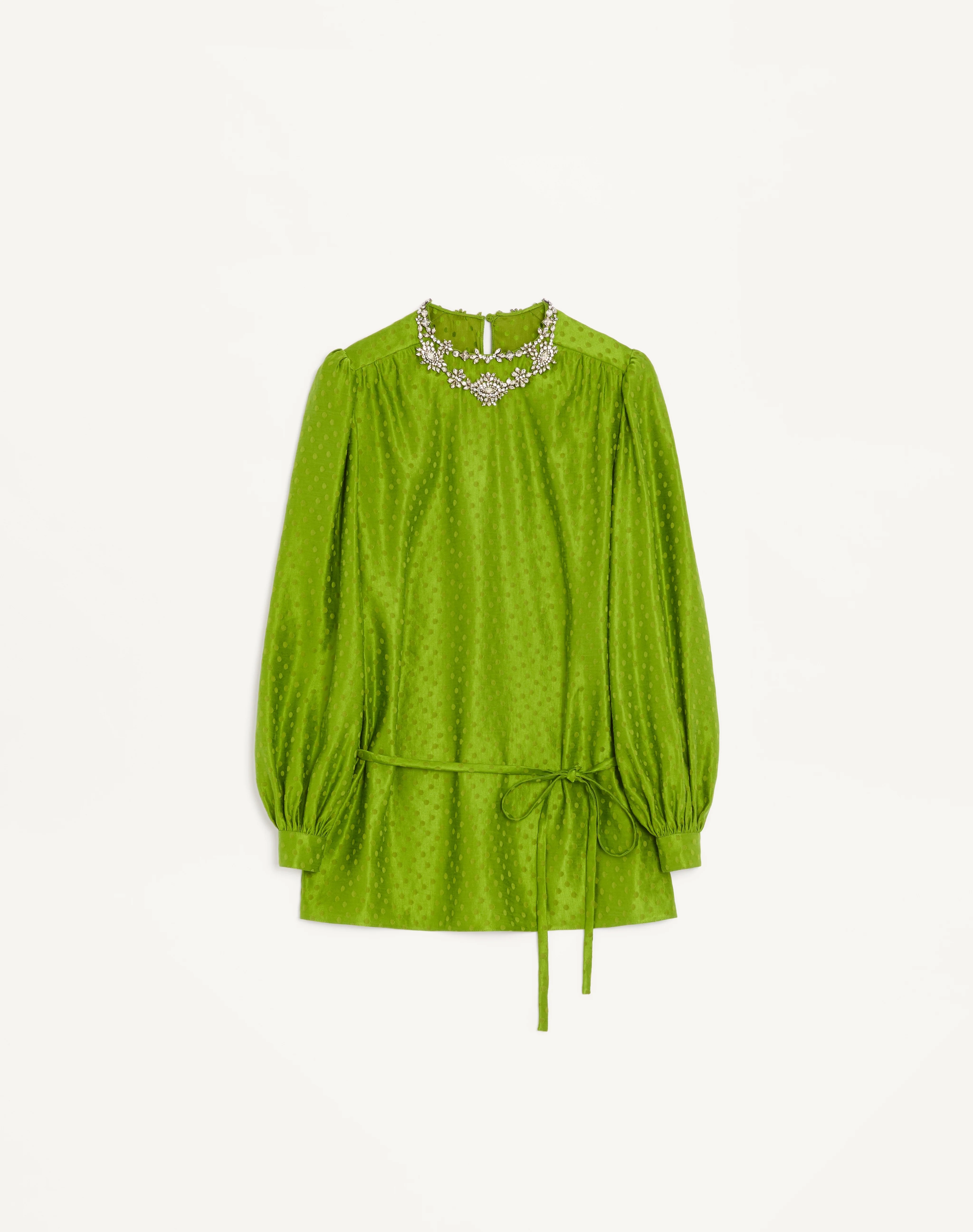 EMBROIDERED SILK-LINEN PLUS DE POIS JACQUARD TOP - 1