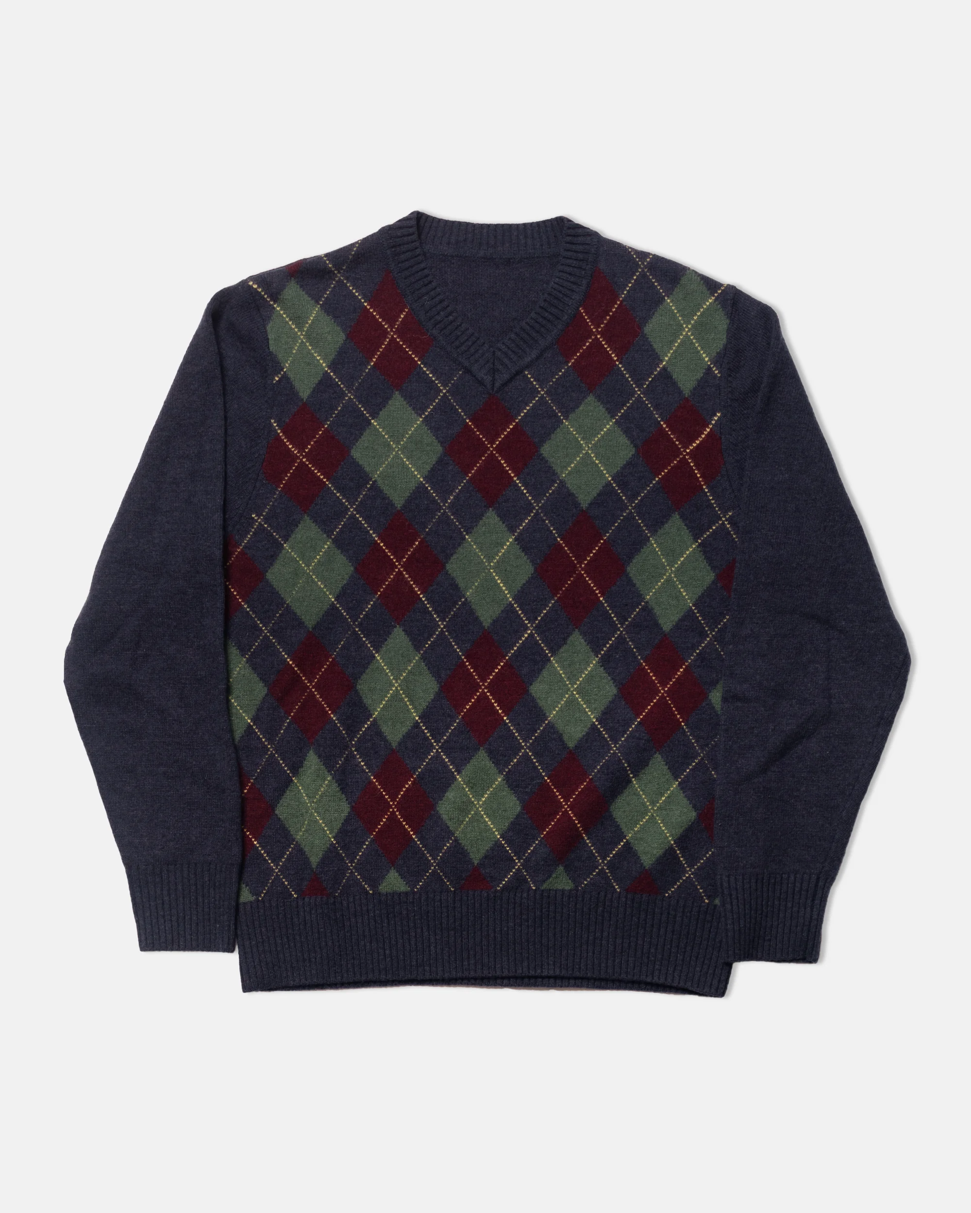 NAVY & BURGUNDY ARGYLE WOOL SWEATER - TRIM FIT - 1