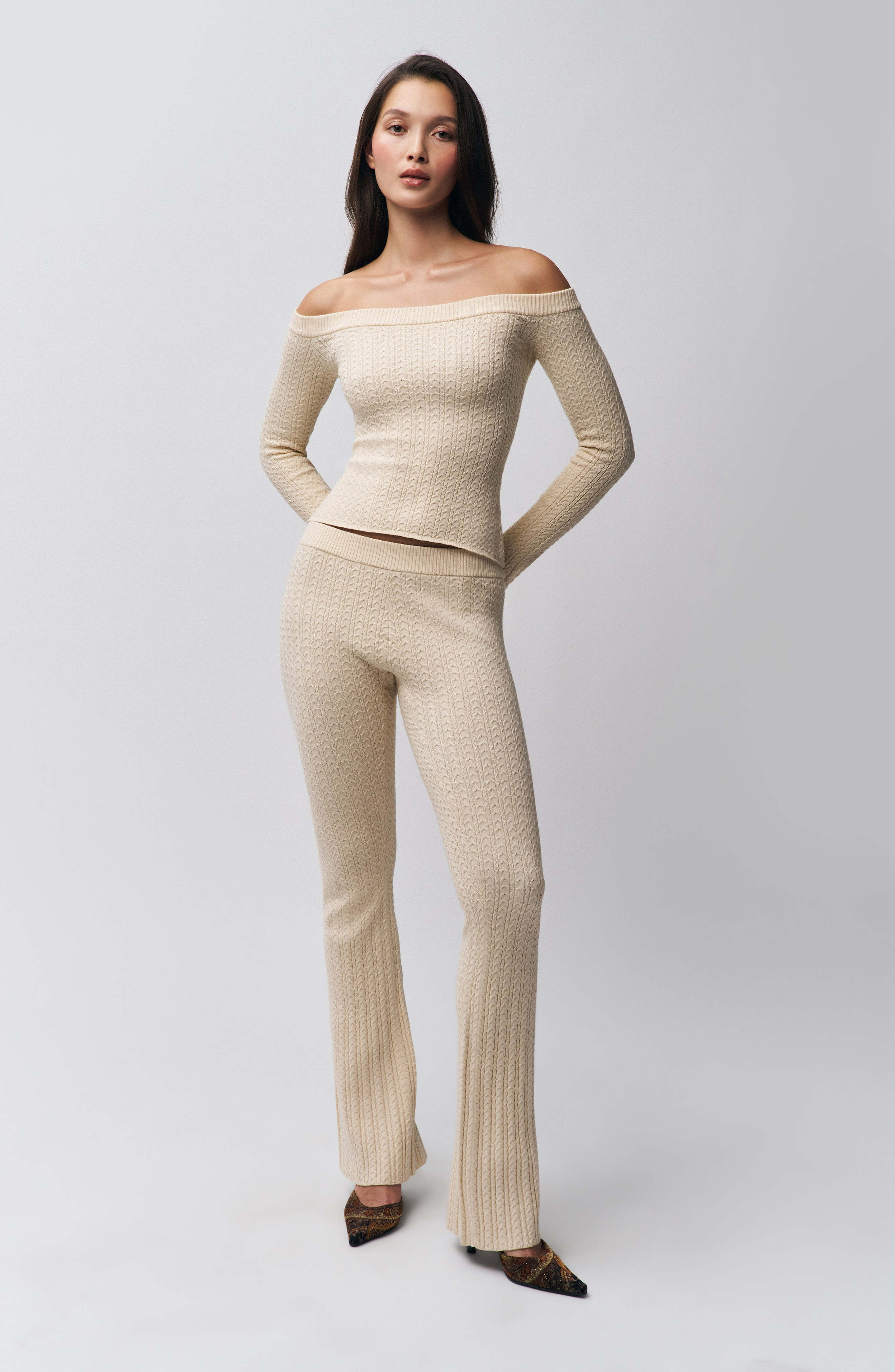 Guizio Camille Cable-Knit Pant in Ivory at Nordstrom - 3