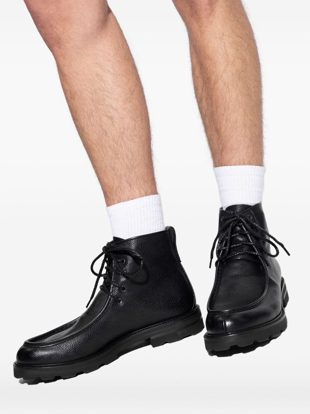 lace-up textured leather biker boots - 3