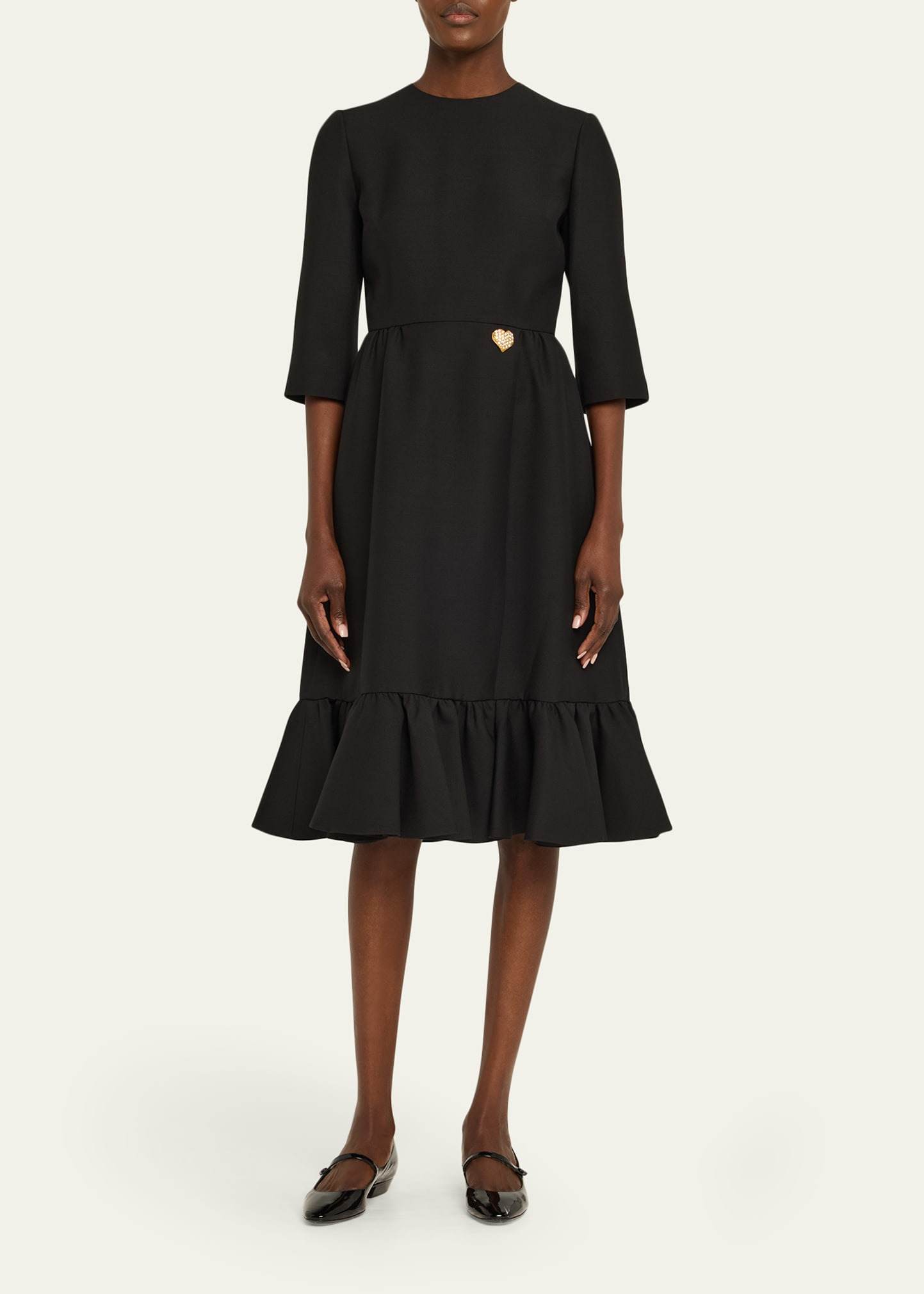Strass Heart Flounce Crepe Couture Dress - 2
