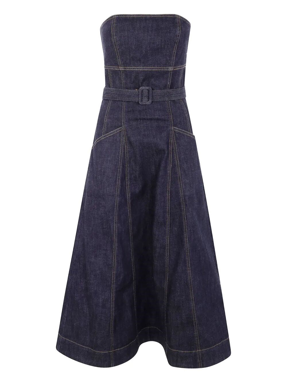 Introducing the INDIGO DENIM BANDEAU MIDI DRESS by SELF-PORTRAIT, a stunning piece in the dress cate - 1
