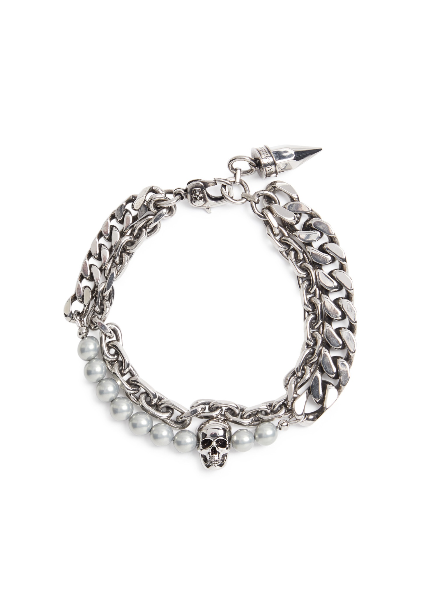Skull embellished double chain bracelet - 1