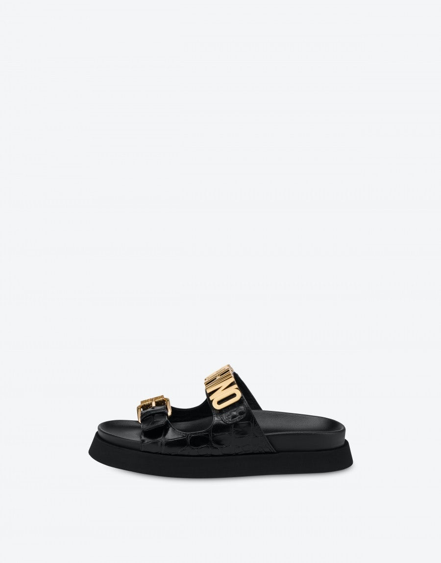 CROCO CALFSKIN SANDALS WITH BUCKLE - 2