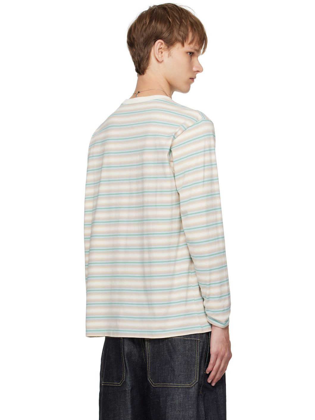 Blue & Beige Gradient Stripe Jersey L/S T-shirt - 3
