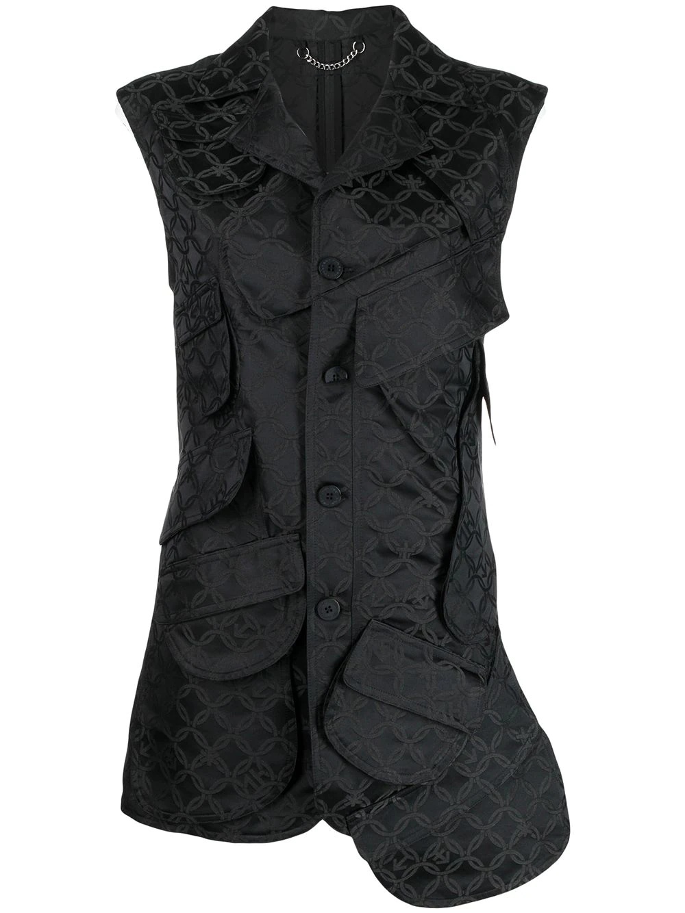 multi-pocket jacquard longline waistcoat - 1