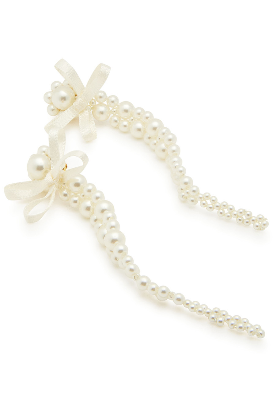 Simone Rocha Petite Bow Faux Pearl-embellished Drop Earrings - 3