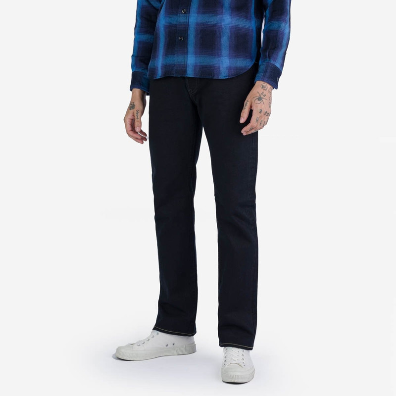 Iron Heart IH-666SBR-14od 14oz Broken Twill Selvedge Denim Slim Straight Cut Jeans - Indigo Overyded Black outlook