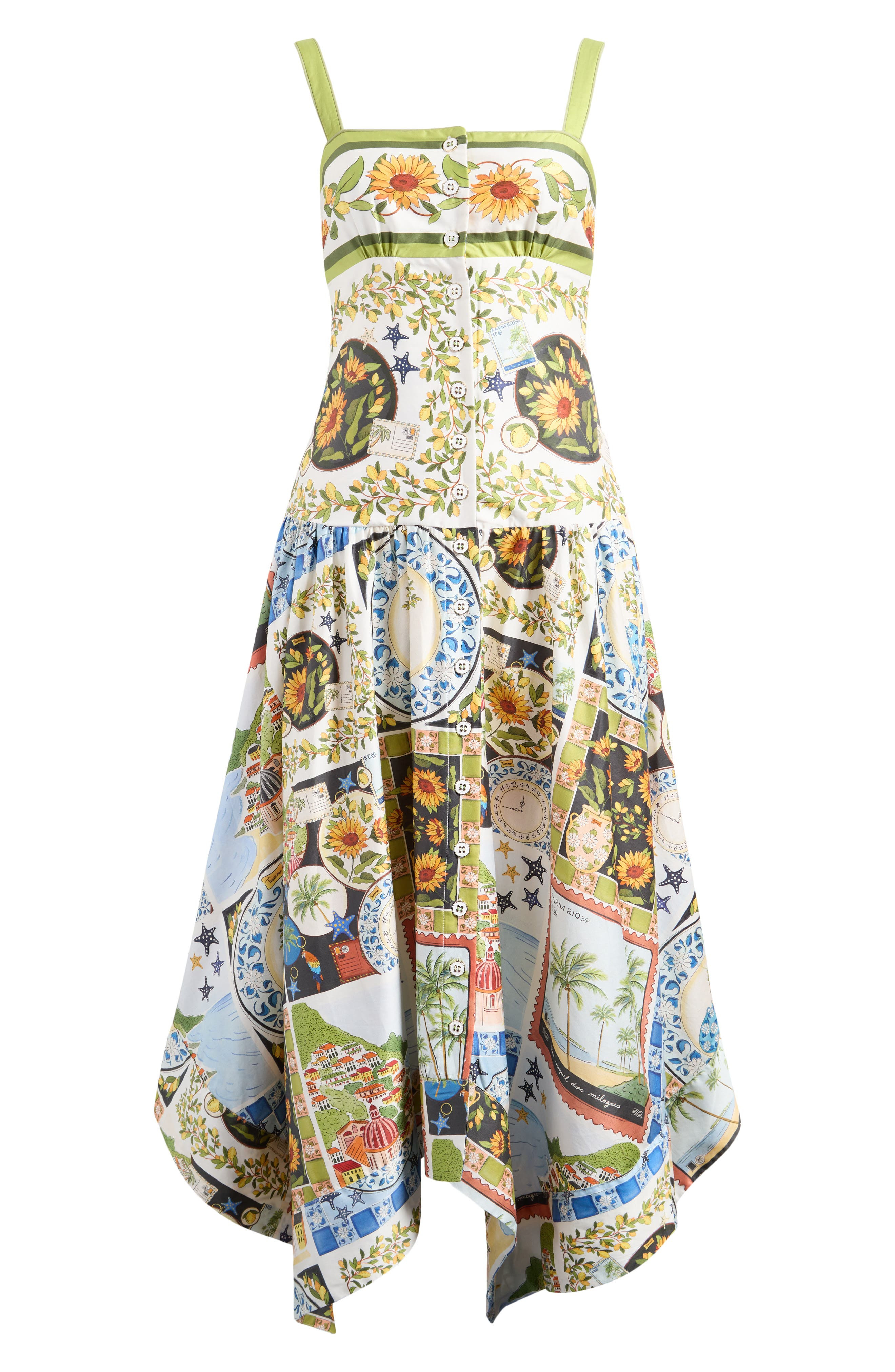FARM Rio Latin Trip Print Asymmetric Cotton Button-Front Sundress in Off-White at Nordstrom - 5