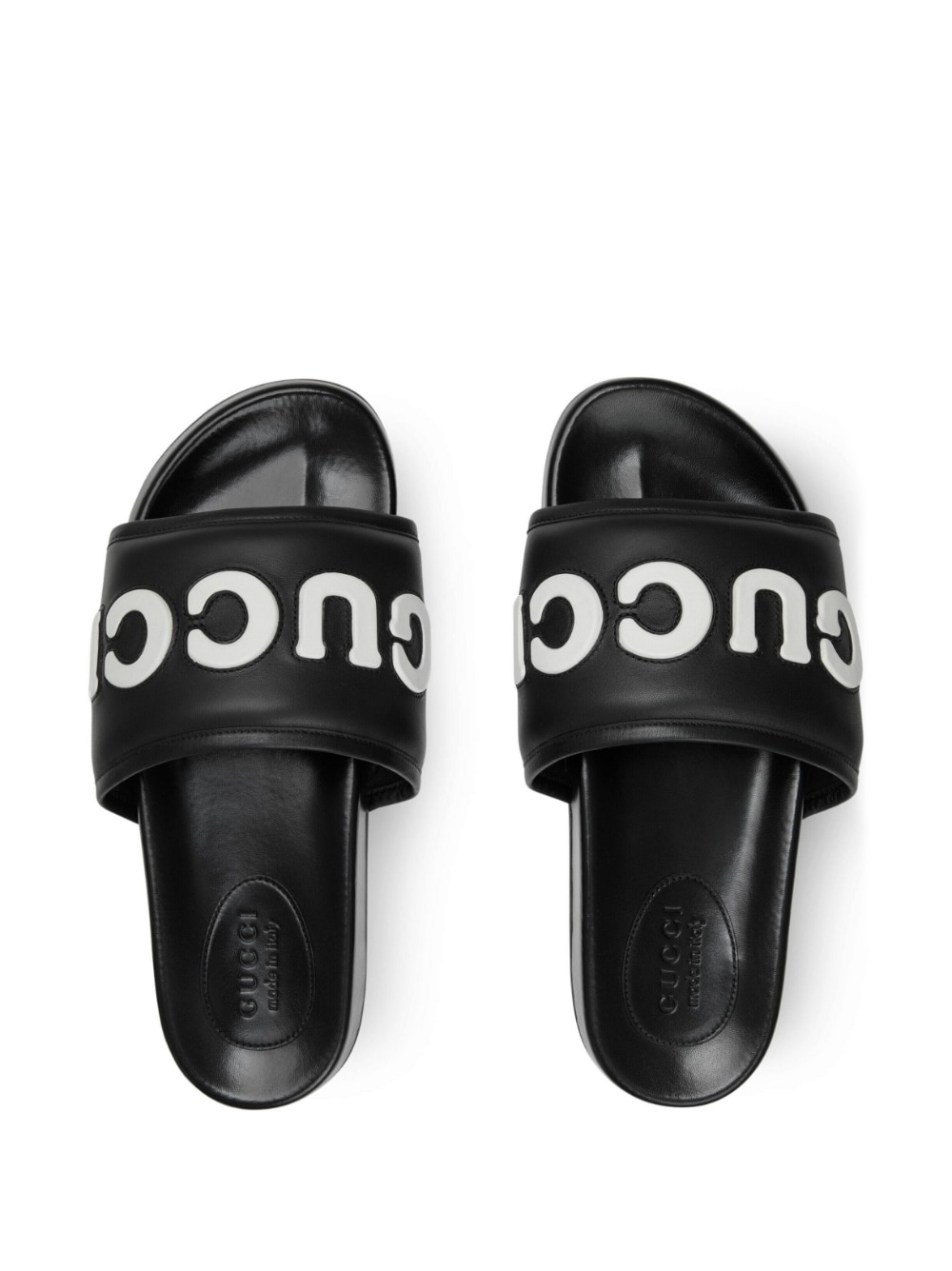 logo-patch leather slides - 4