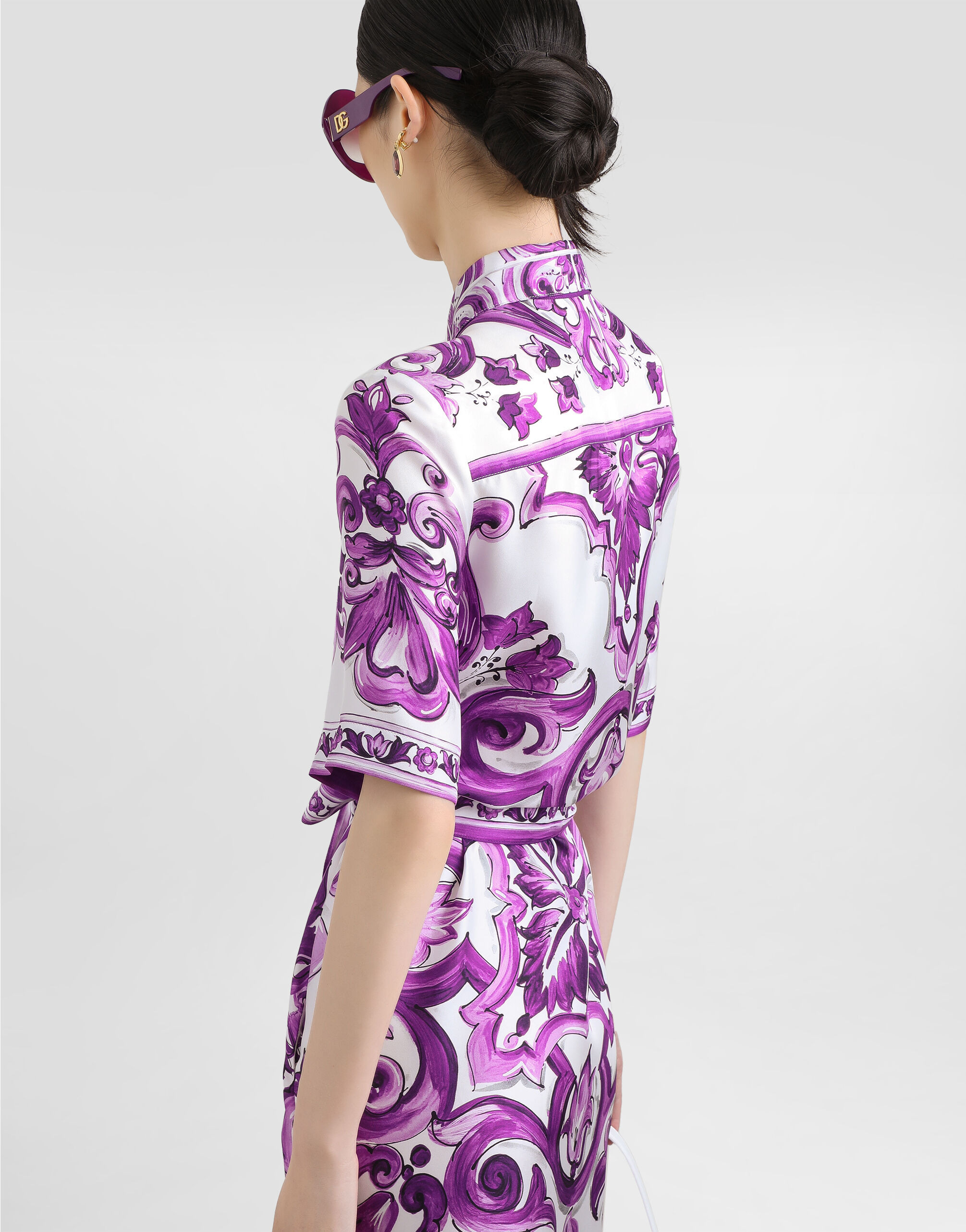 Majolica-print twill shirt dress - 5