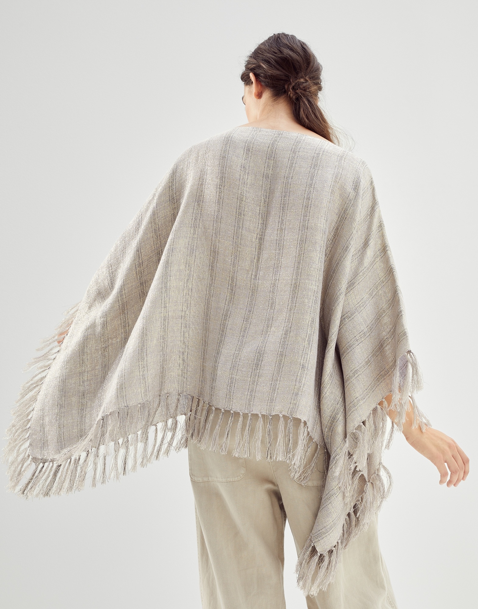 Sparkling regimental stripe linen poncho - 2