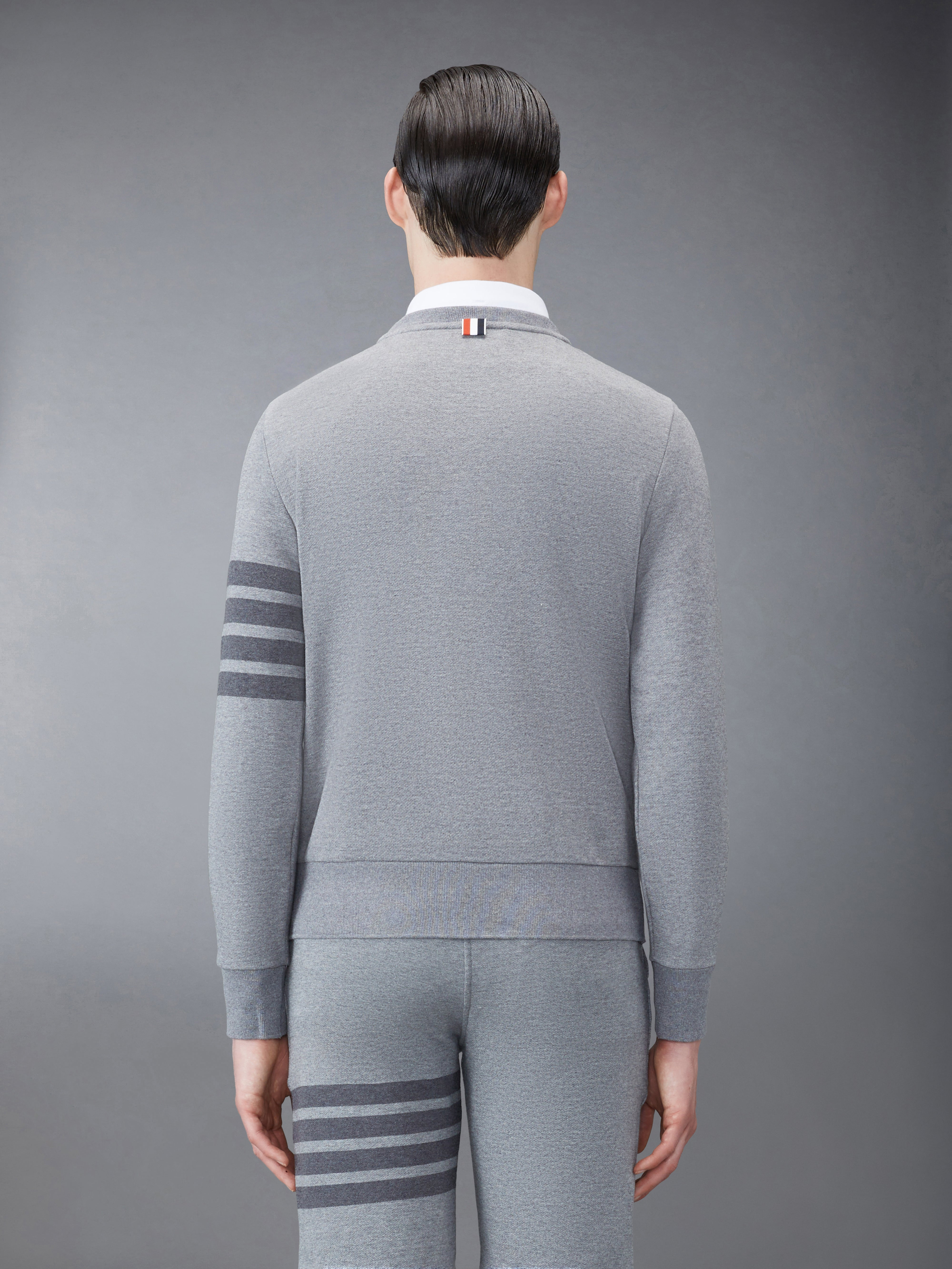 Medium Grey Cotton Loopback Relaxed Fit Tonal 4-Bar Crewneck Sweatshirt - 2