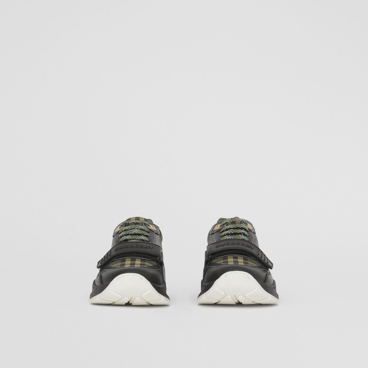 Check Cotton Canvas and Leather Sneakers - 5