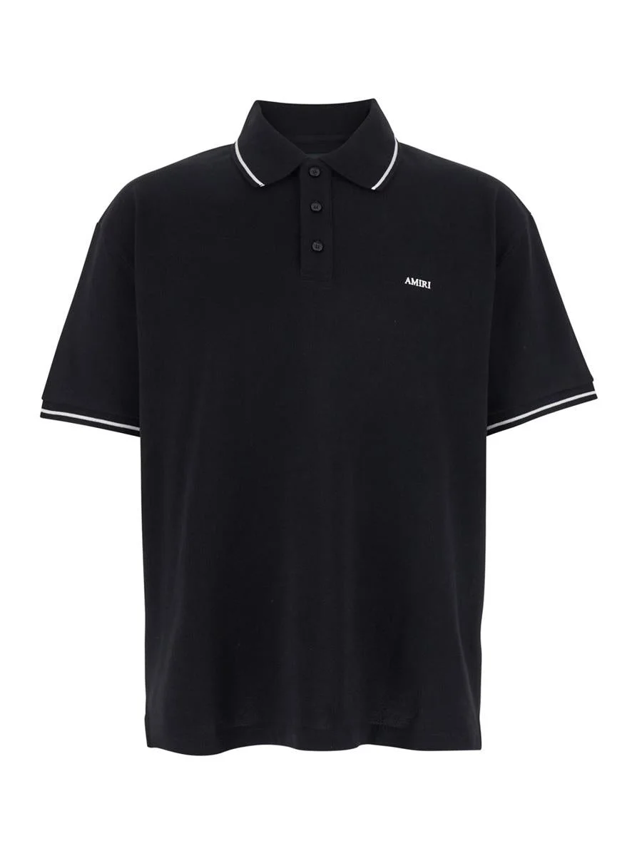 Amiri Black Polo Shirt With Classic Collar And Logo Lettering Embroidery On The Front In Cotton Man - 1