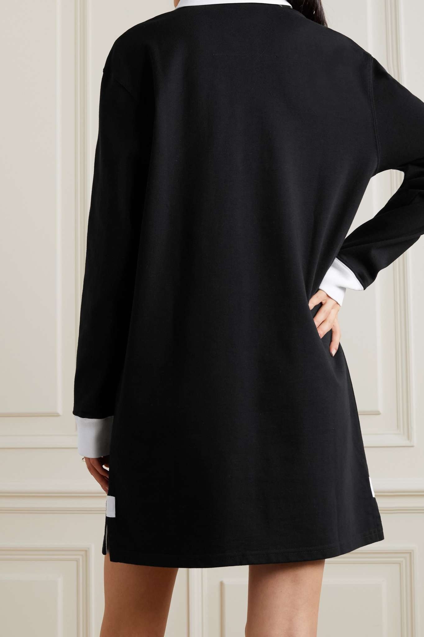 Printed two-tone cotton-jersey shirt dress - 3