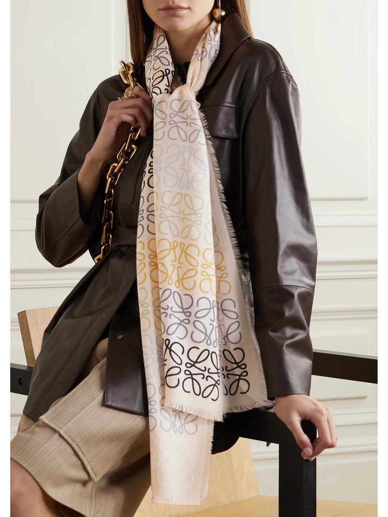 Loewe Fringed Printed Wool, Silk And Cashmere-blend Scarf outlook