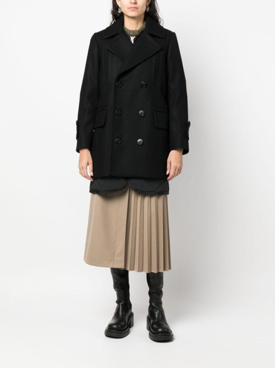 sacai layered double-breasted wool coat outlook