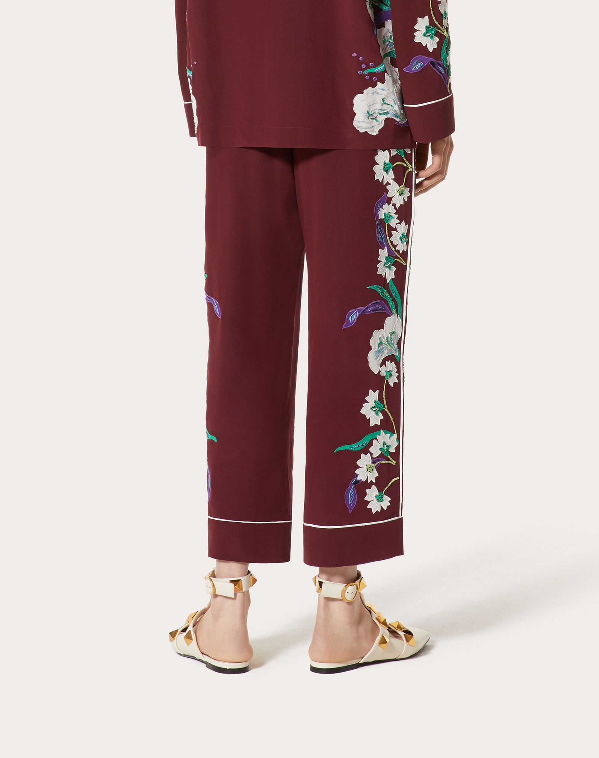 EMBROIDERED CREPE DE CHINE PAJAMA PANTS - 4