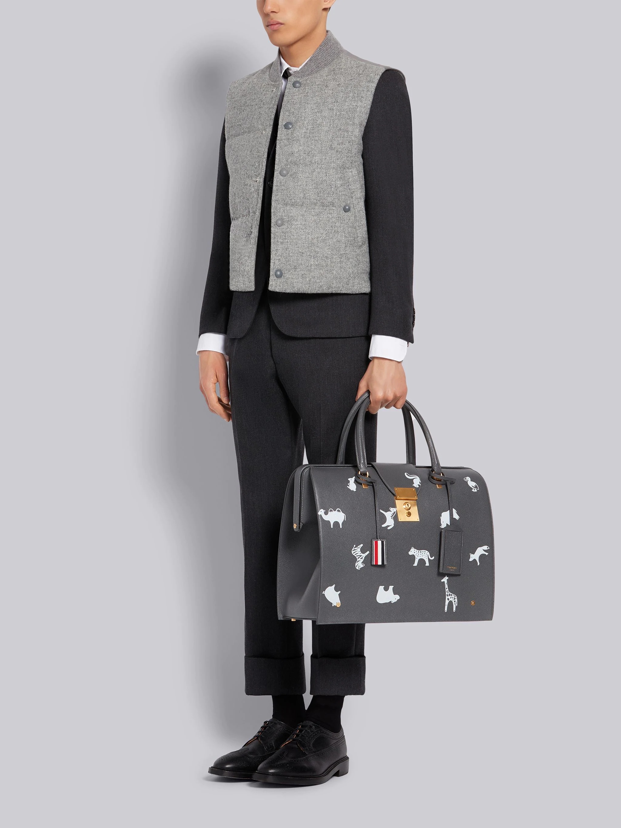 Medium Grey Pebbled Calfskin 3D Animal Icon Mr. Thom Bag - 6