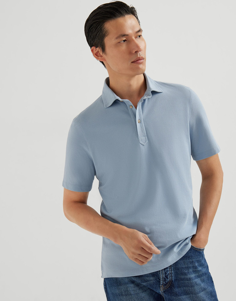 Cotton piqué polo with shirt-style collar 1