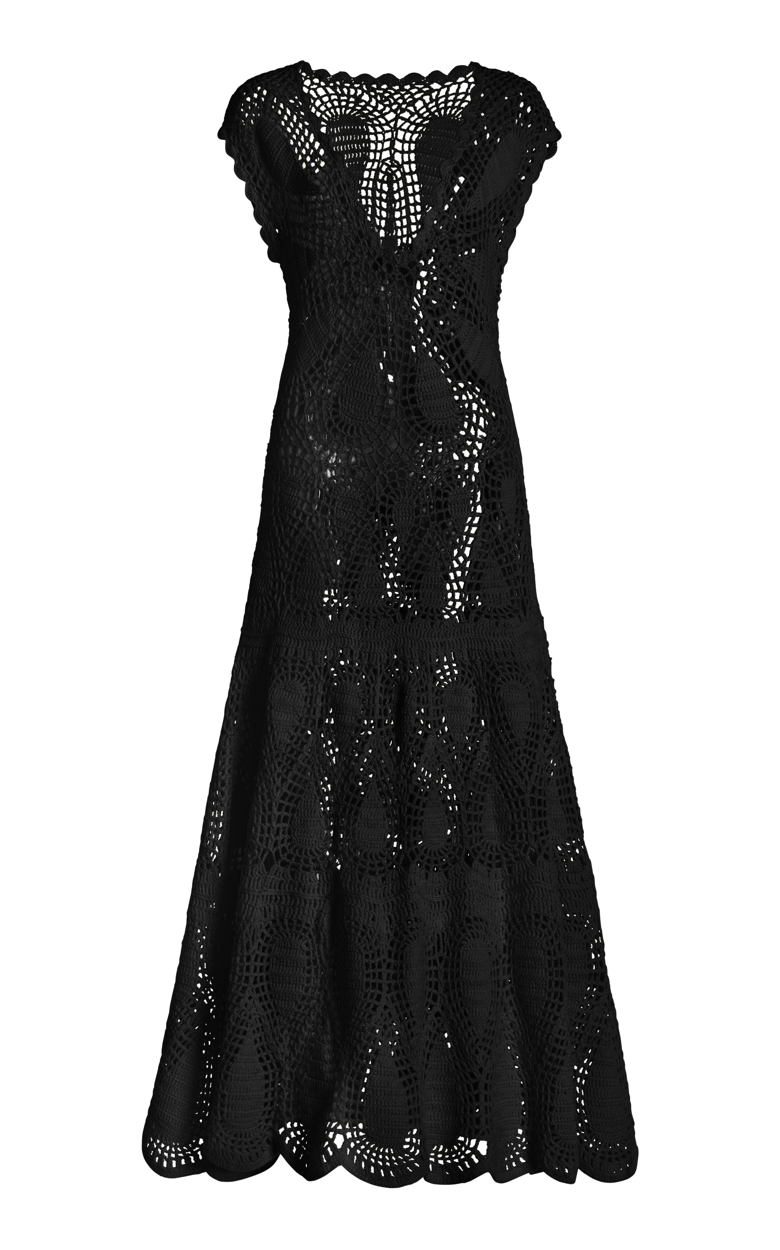 Waldman Crochet Dress in Black Wool Cashmere - 1