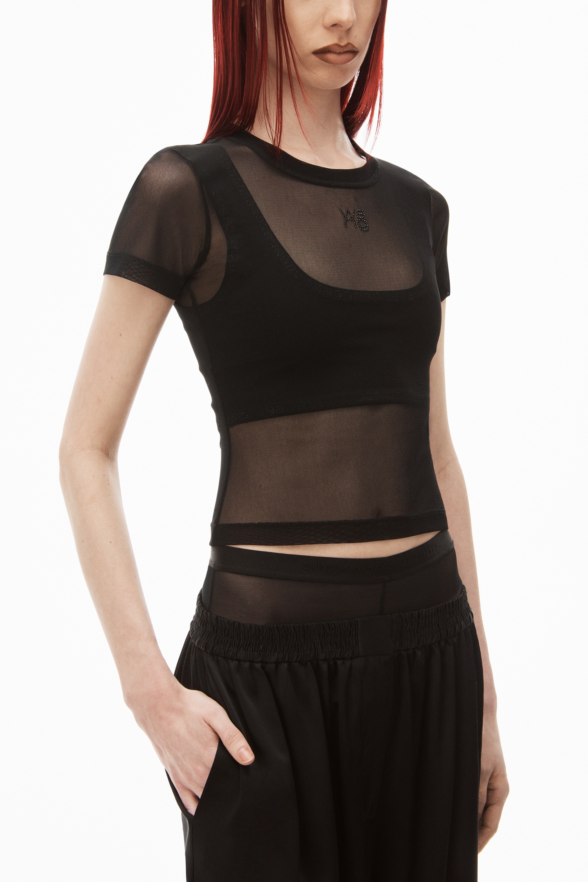 Alexander Wang SHORT SLEEVE TOP IN GAUZY MESH | REVERSIBLE