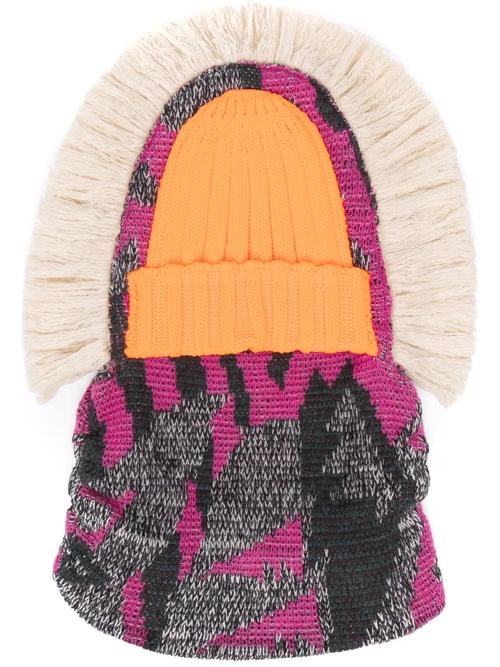 fringed panelled intarsia beanie - 1