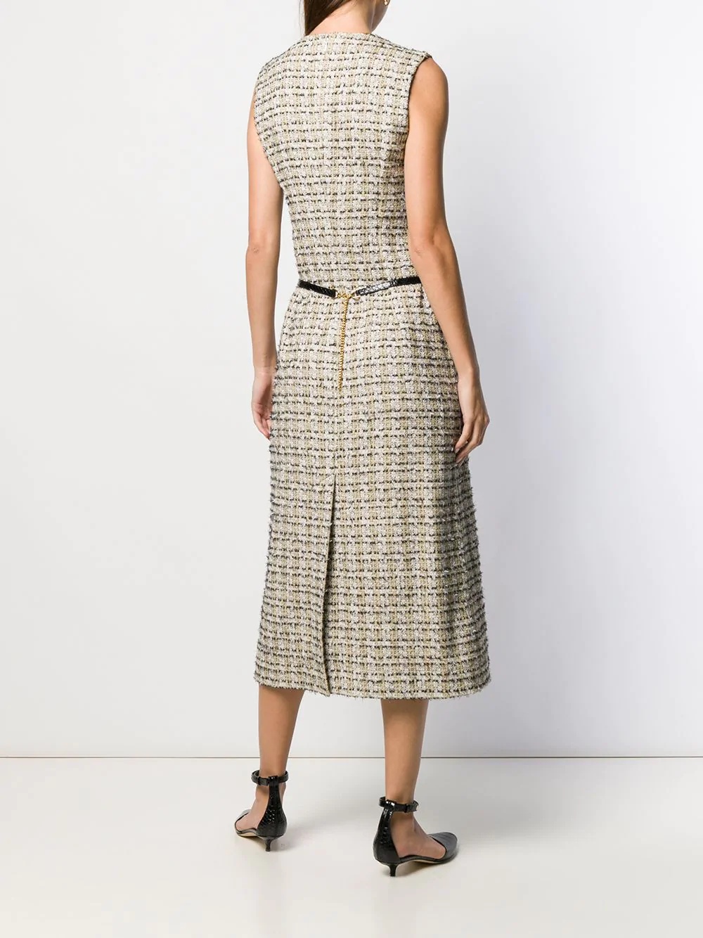 sleeveless tweed midi-dress - 4