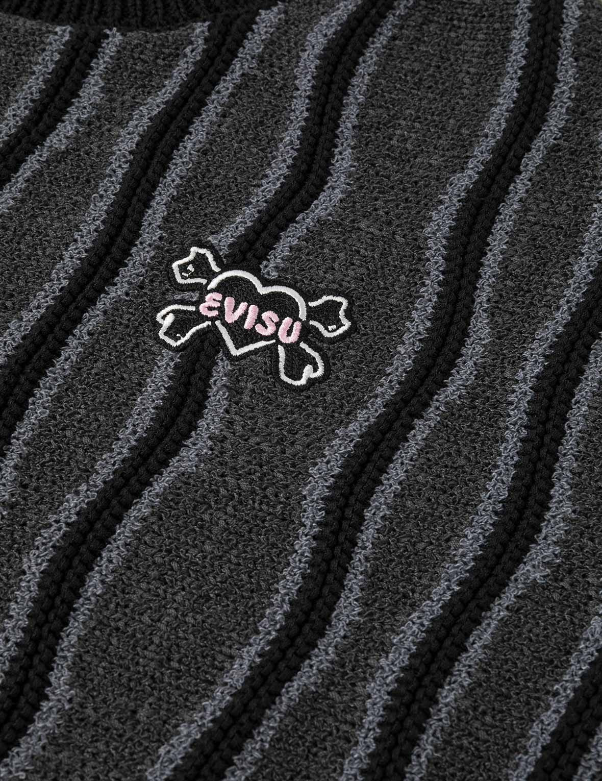 Skull Heart Appliqué Embroidery Fashion Fit Knitted Sweatshirt - 5