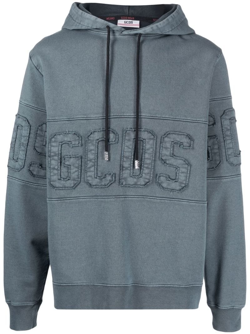 embroidered-logo patch hoodie - 2