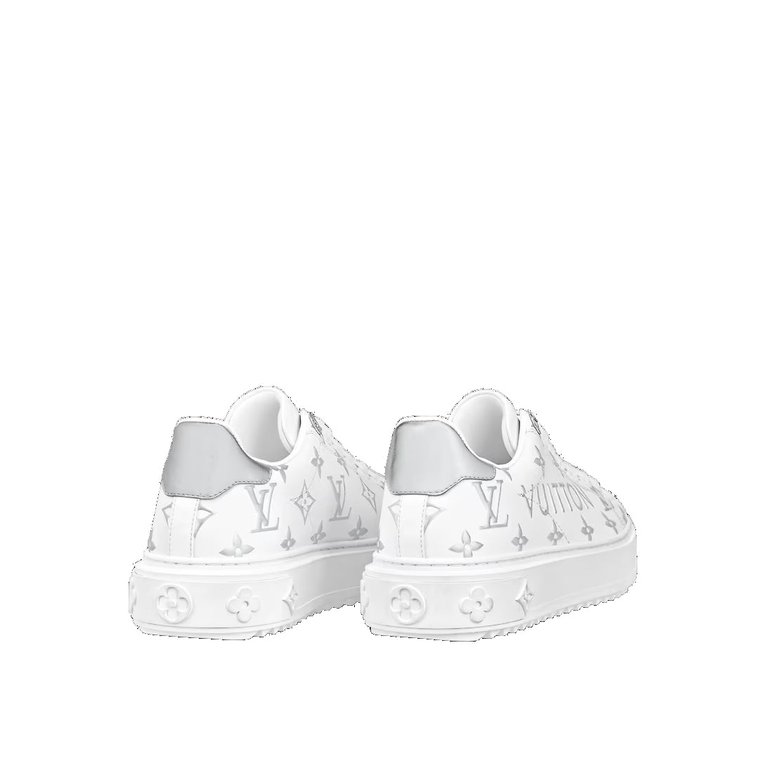 (WMNS) LOUIS VUITTON Time Out Sneakers 'White with Silver Monogram and Logo' 1AAVVA - 4
