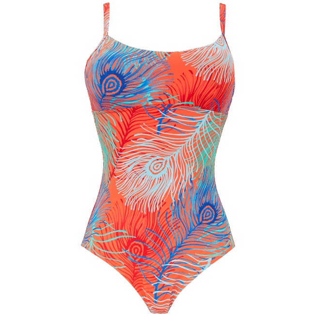 Women Round Neckline One-piece Swimsuit Plumes - 1