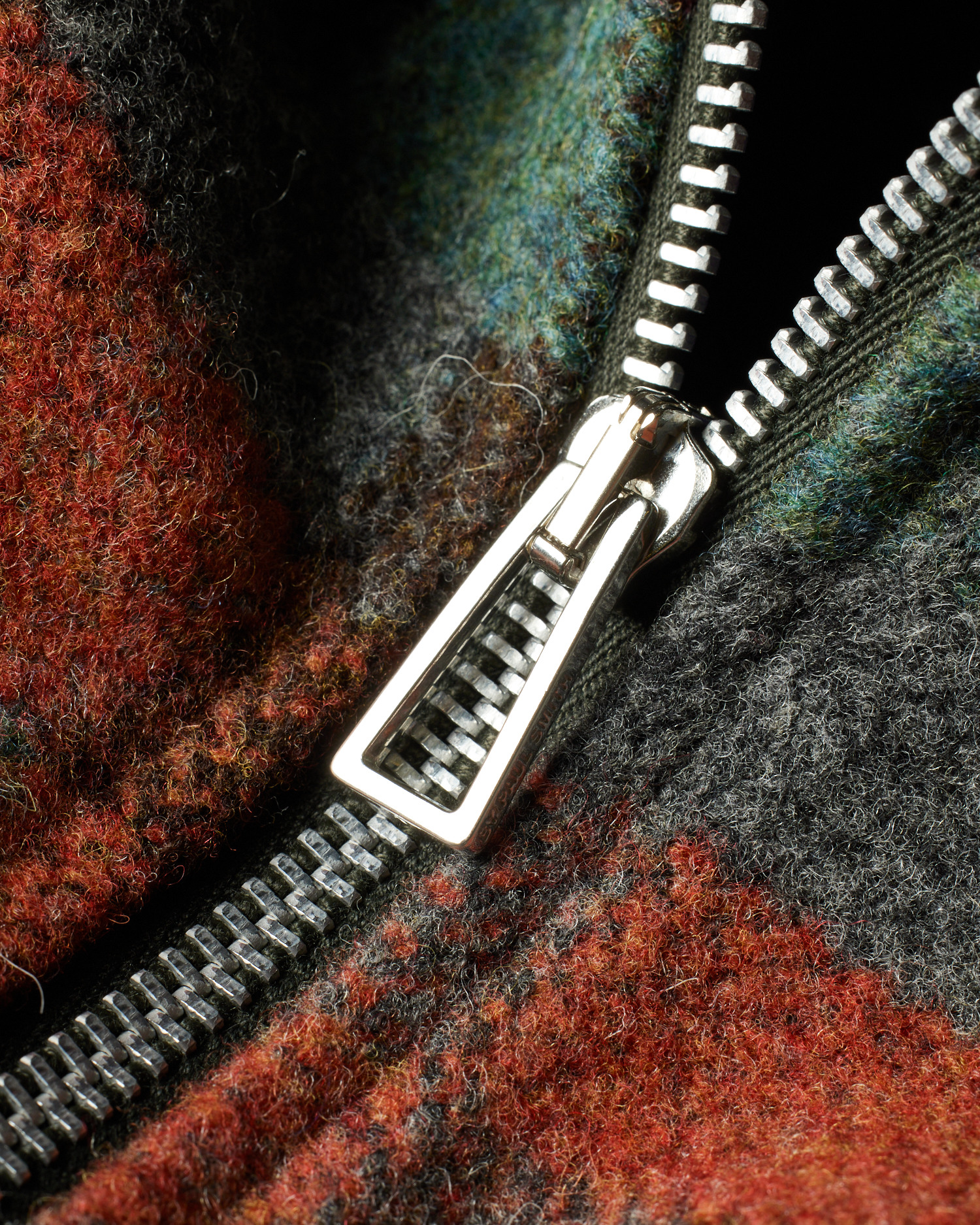Teal Jacquard Check Wool Zip Jacket - 7